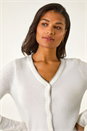 White Sparkly V-Neck Ribbed Cardigan, Image 4 of 5