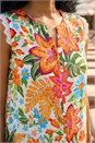 Orange Floral Print Lace Detail Blouse, Image 4 of 4
