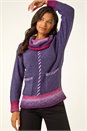 Purple Roll Neck Patch Pocket Knit Jumper, Image 1 of 5