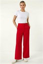 Red Deep Waistband Wide Leg Belted Trouser, Image 1 of 5