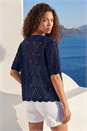 Navy  Petite Pointelle Open Cardigan, Image 3 of 4