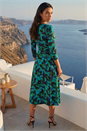 Green Abstract Print V-Neck Stretch Midi Dress, Image 3 of 4