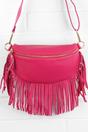 Pink Fringed Half Moon Leather Crossbody Bag, Image 1 of 2
