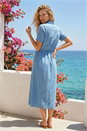 Denim Buttoned Midi Shirt Dress, Image 3 of 4