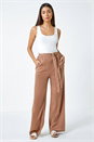 Tan Elastic Tie Waist Wide Leg Trousers, Image 2 of 7