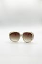 Beige SVNX Beige Bold Round Oversized Sunglasses In Cream, Image 1 of 5