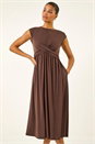 Chocolate Crossover Front Stretch Midi Dress , Image 3 of 6