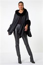 Black Faux Fur Button Up Poncho, Image 2 of 5