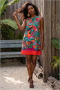 Red Tropical Border Tie Detail Shift Dress, Image 2 of 4