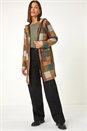 Tan Colour Block Faux Longline Hooded Jacket, Image 1 of 5