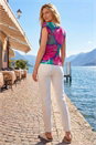 Pink Floral Print Ruched Mesh Top, Image 3 of 4
