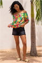 Green Floral Print Bardot Top, Image 2 of 4