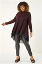 Red Curve Glitter Chiffon Hem Tunic Top, Image 2 of 5