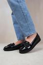 Black 'Alpha' Girl's School Flat Bow Loafers, Image 3 of 6