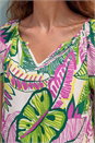 Pink Leaf Print V-Neck Stretch Top, Image 4 of 4