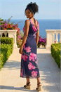 Navy  Floral Print Cowl Neck Midi Dress, Image 3 of 4