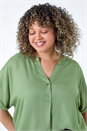 Khaki Curve Longline V-Neck Top, Image 4 of 5