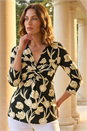 Black Petite Floral Knot Front Stretch Top, Image 1 of 4