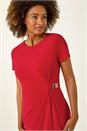 Red Buckle Detail Stretch Midi Dress, Image 4 of 5