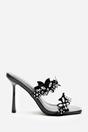 Black Dazira Cut Out Flower Trim Heeled Mules, Image 2 of 6