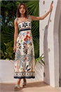 Ivory Floral Palm Strappy Midi Dress, Image 1 of 4