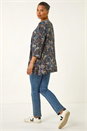 Blue Floral Puff Print Stretch Tunic, Image 2 of 5