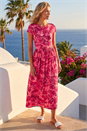 Pink Floral Print Pocket Midi Dress, Image 2 of 4
