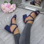 Navy Blue AJVANI Navy Blue Mid Block Heel Crossed Straps Sandals, Image 5 of 6