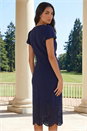 Navy  Laser Cut Hem Tie Waist Dress, Image 3 of 4