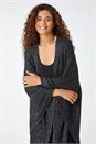 Black One Size Metallic Knit Fringe Cape, Image 4 of 5