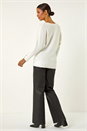 Ivory  Button Sleeve Fluffy Jumper, Image 3 of 5
