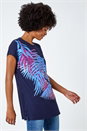 Navy  Foil Leaf Print T-Shirt, Image 4 of 5