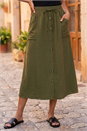 Khaki Air Flow Button Front Tie Midi Skirt, Image 1 of 4