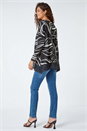 Black Leaf Print Chiffon Hem Stretch Top , Image 3 of 5