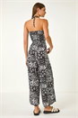 Black Abstract Print Shirred Bandeau Jumpsuit, Image 3 of 5
