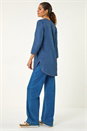 Denim V-Neck Longline Button Up Detail Blouse , Image 4 of 5