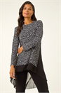 Black Spot Print Chiffon Hem Stretch Top, Image 1 of 5
