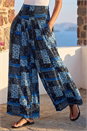 Blue Floral Tile Print Palazzo Wide Leg Trouser, Image 2 of 4