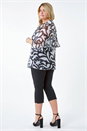 Black Curve Tie Front Printed Mesh Top, Image 3 of 5