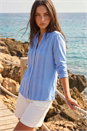 Blue Petite Cotton Lace Trim Blouse , Image 1 of 4
