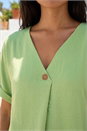 Green Petite One Buttoned V-Neck Top, Image 4 of 4