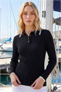 Black Collar Button Ribbed Top, Image 1 of 4