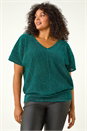 Jade Green Curve Metallic Plisse Banded Top, Image 4 of 5