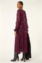 Wine Floral Brocade Frill Midi Dress, Image 3 of 6