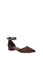 Brown XY LONDON Brown 'Jenny' Low Heel Flat Pointed Toe Ankle Strap Court Shoes, Image 2 of 6