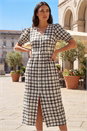 Black Check Button Midi Dress, Image 1 of 4