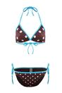 Multi Polka Dot Tie Side Triangle Bikini Set with Contrast Trim, Image 2 of 4