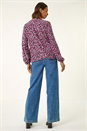 PINK Printed Shirred Tie Neck Top, Image 3 of 5