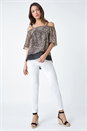 Brown Cold Shoulder Animal Print Chiffon Top, Image 2 of 5