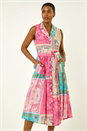 Pink Patchwork Belted Shirt Dress, Image 4 of 5